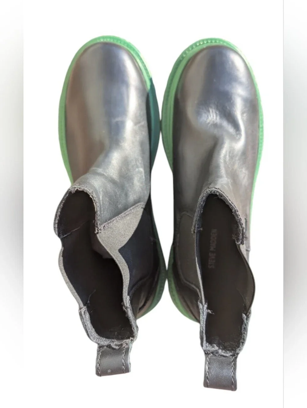 Steve Madden Men's Black Chelsea Boots with Green Lug Sole Sz 9 Grunge
